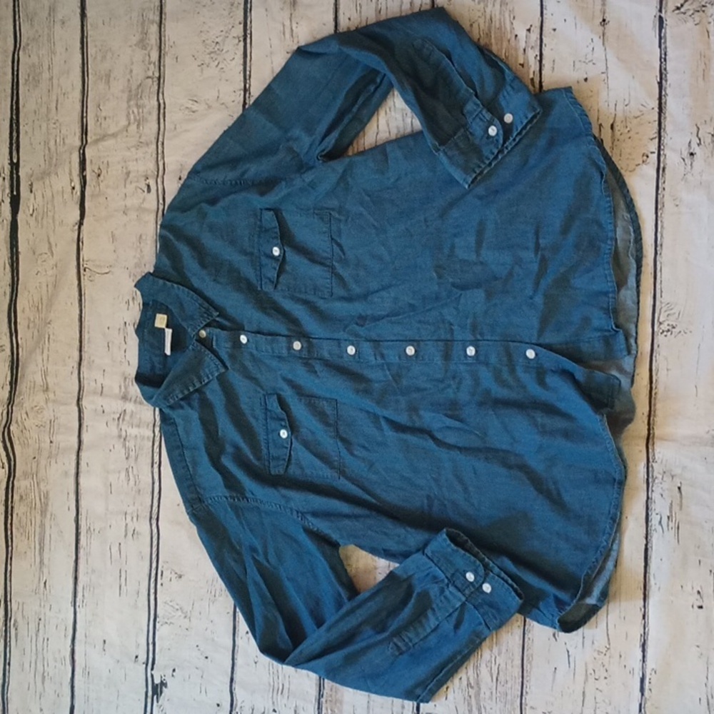 The Vermont Country Store Blue Med Wash Chambray Long Sleeve Button Up Shirt 2X